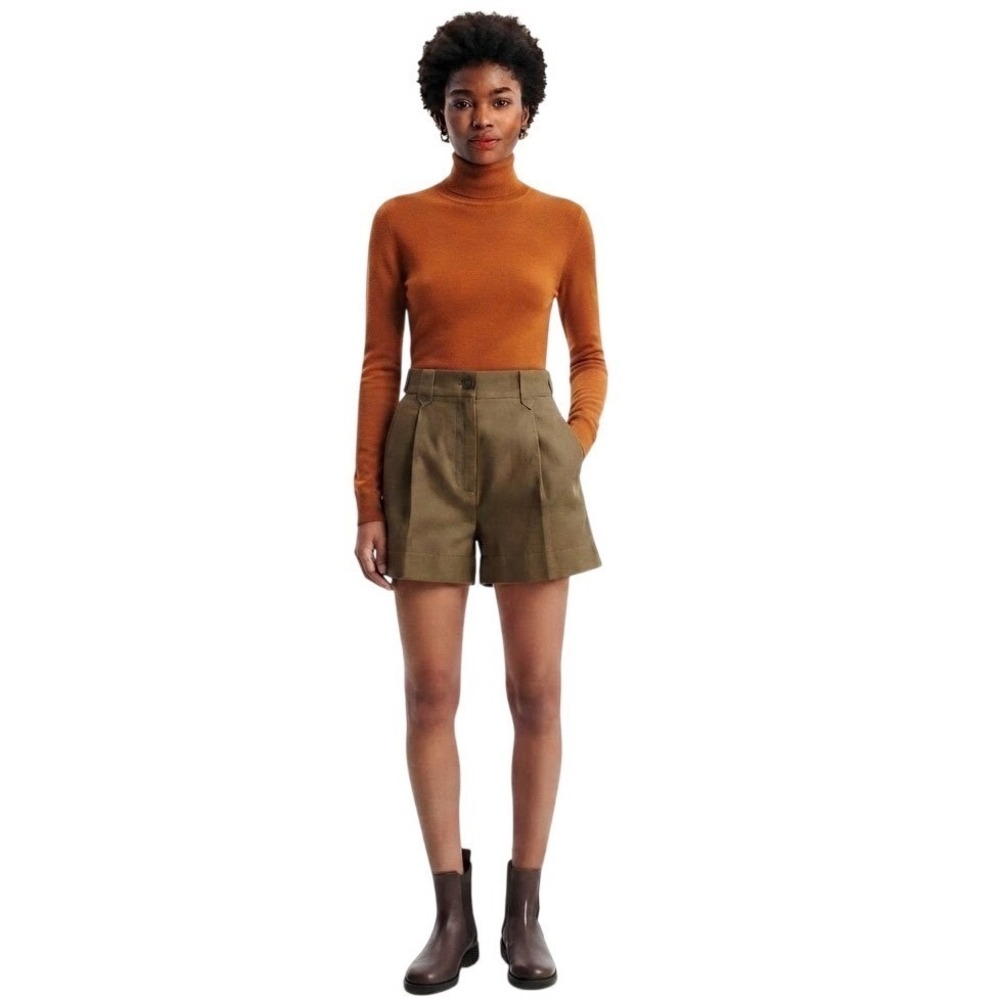 H&M Pleated Shorts Olive Green High Waisted Dark Academia Minimalist Fall Size 4